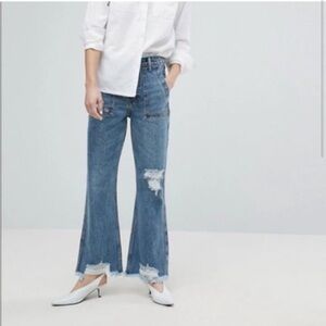NWT Evidnt Button Fly Raw Hem Distressed Flare
Jeans